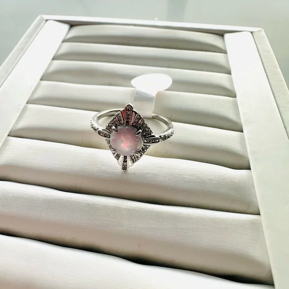 Bomb Party White Opal Halo Sterling-Style Ring in Silver-Size 10 - Picture 2 of 3